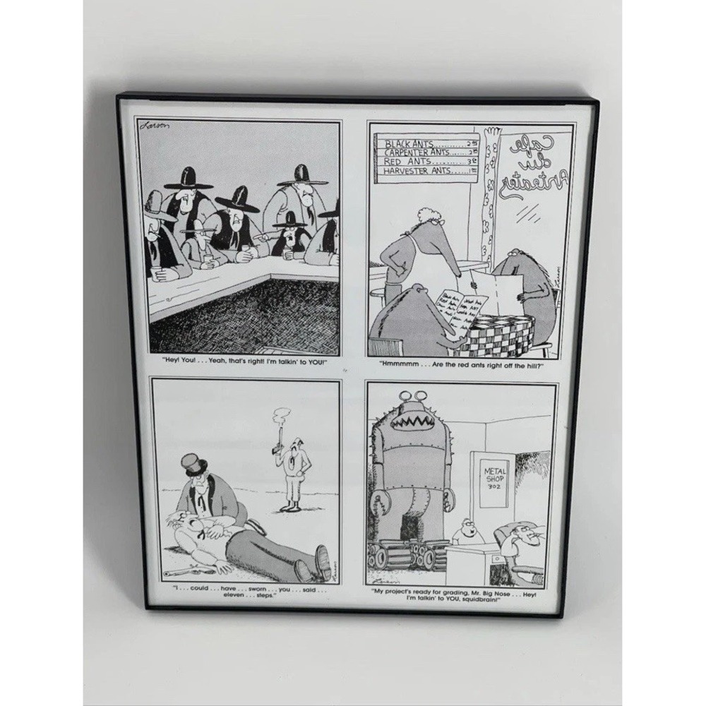 Gary Larson The Far Side Cartoon Framed 4 Panel Comic Print Humor Vintage MCS